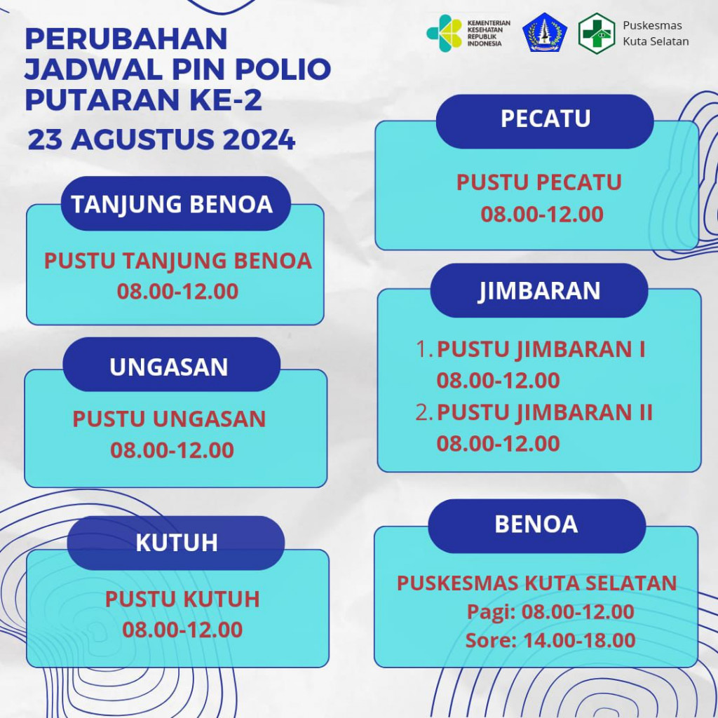 Jadwal Kegiatan Pin Polio 2024 Puskesmaskutaselatan Badung